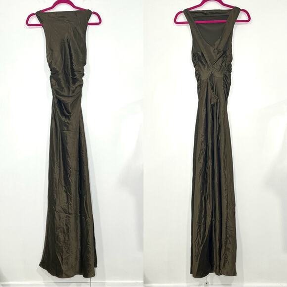 Reformation Morel Brown Anaiis Silk Dress High Neck Open Back Maxi Dress Size 2 - Picture 3 of 11